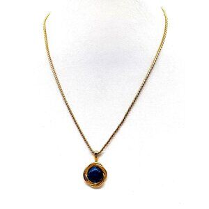 Lady Remington Blue Stone Pendant Necklace, Vintage Gold Tone Chain